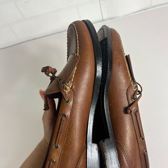 LL Bean Mens Kiltie Loafers Size 9 D Brown Tan Tassle Leather - Picture 12 of 16